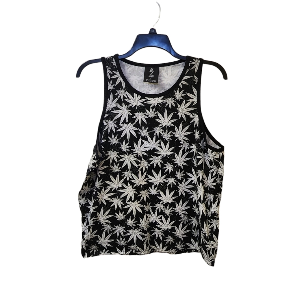 Lavish Black Tank Top with White Leaf Print